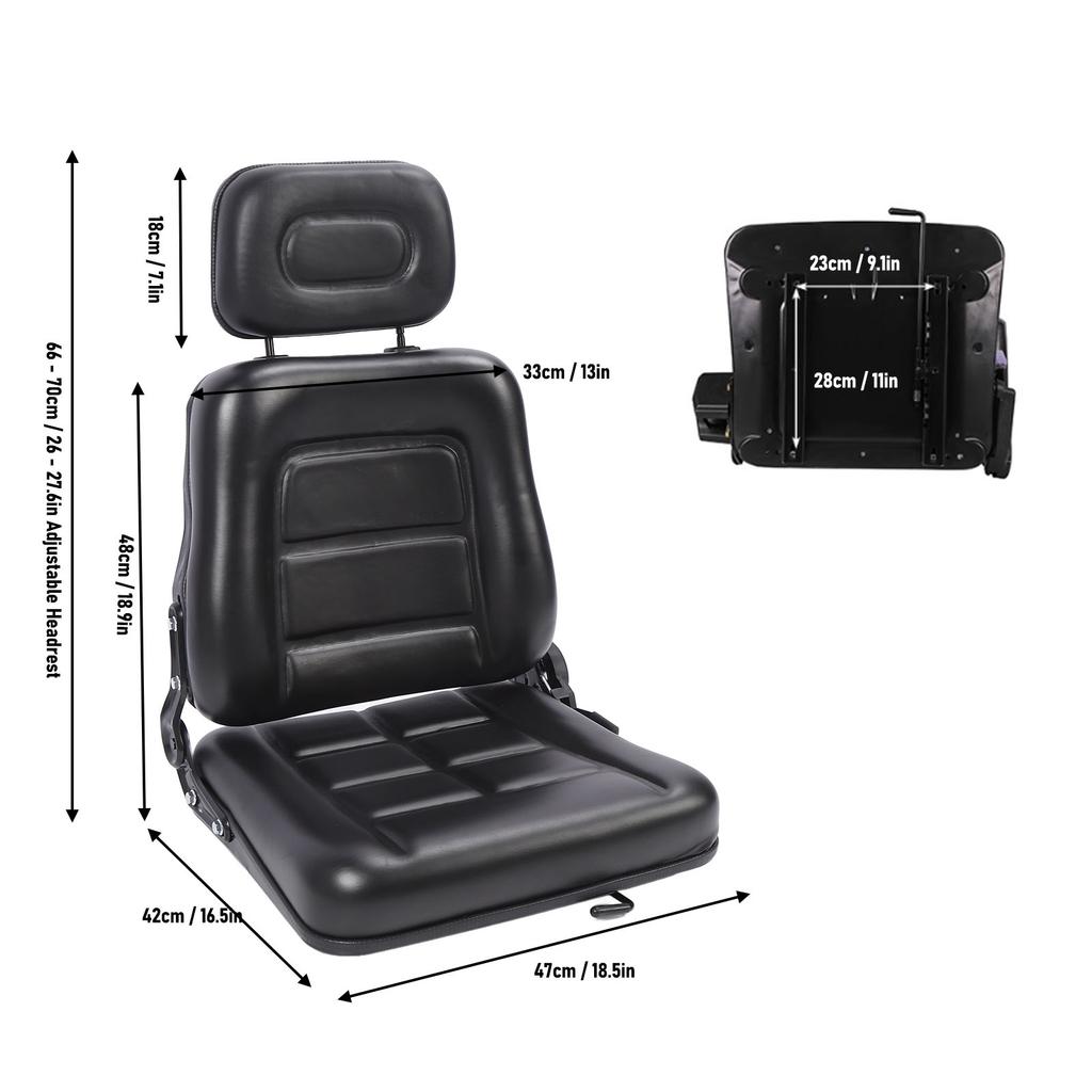 Excavator Seat 3 Level Adjustable Headrest Wear Resistant Black Comfortable PVC Leather  Tractor Seat for Backhoe