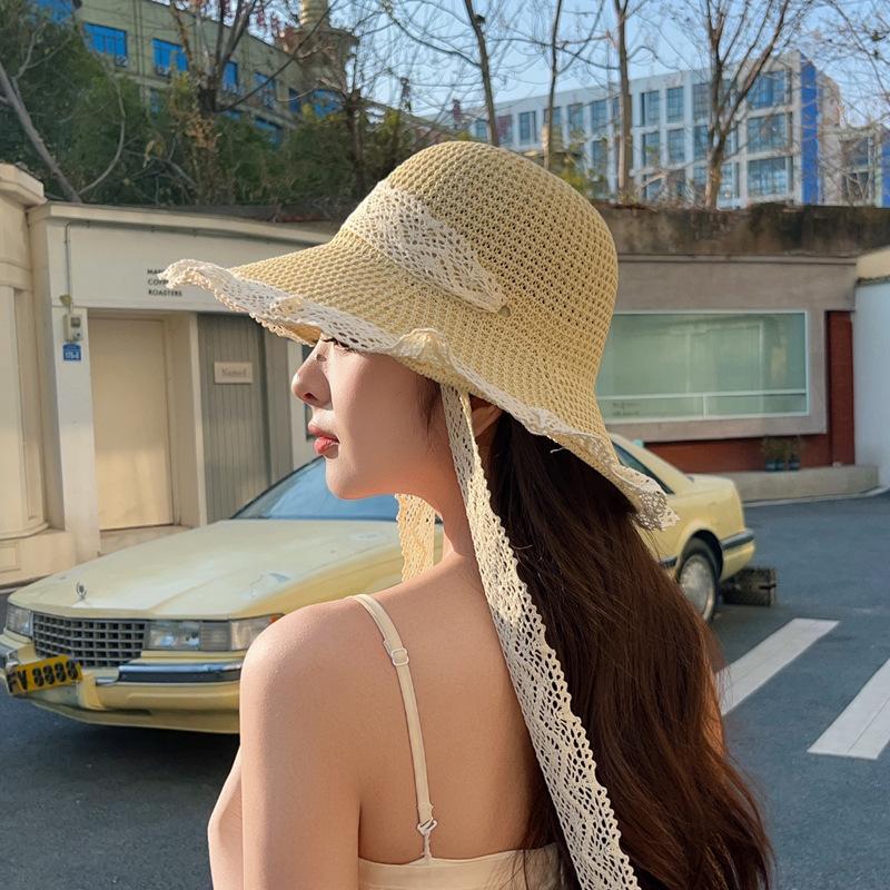 Thin knitted hat new fashion trend summer sand lace seaside beach sunshade sun protection hat bucket hat