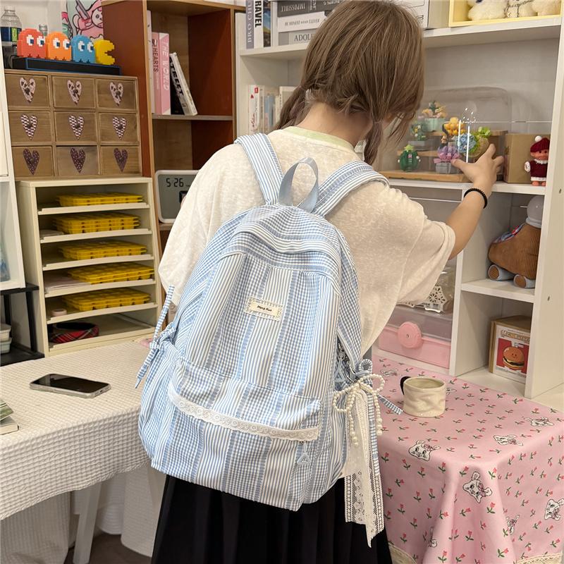 Striped Backpack, Student Schoolbag, Commuter Large-capacity Backpack