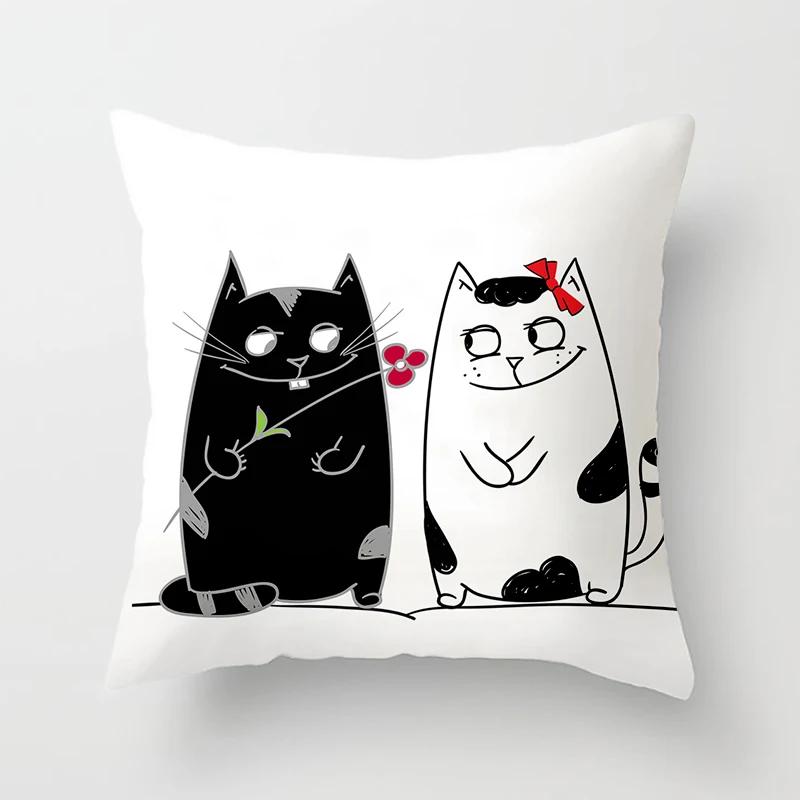 Funny Cute Black Lover Cat Pillowcase Cushion Cover 4545 Polyester Pillow Cover Sofa Car Home Decor Room Decoration