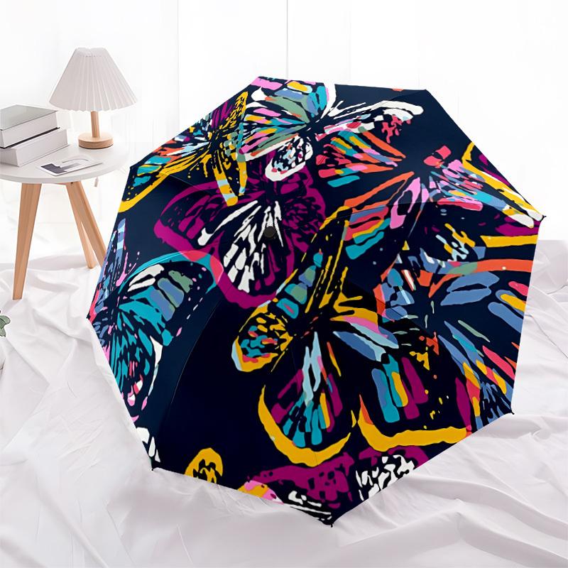 1pc Butterfly Print Automatic Umbrella - 8-Rib Durable Frame, Portable Fashion Accessory & Holiday Gift yy251117122