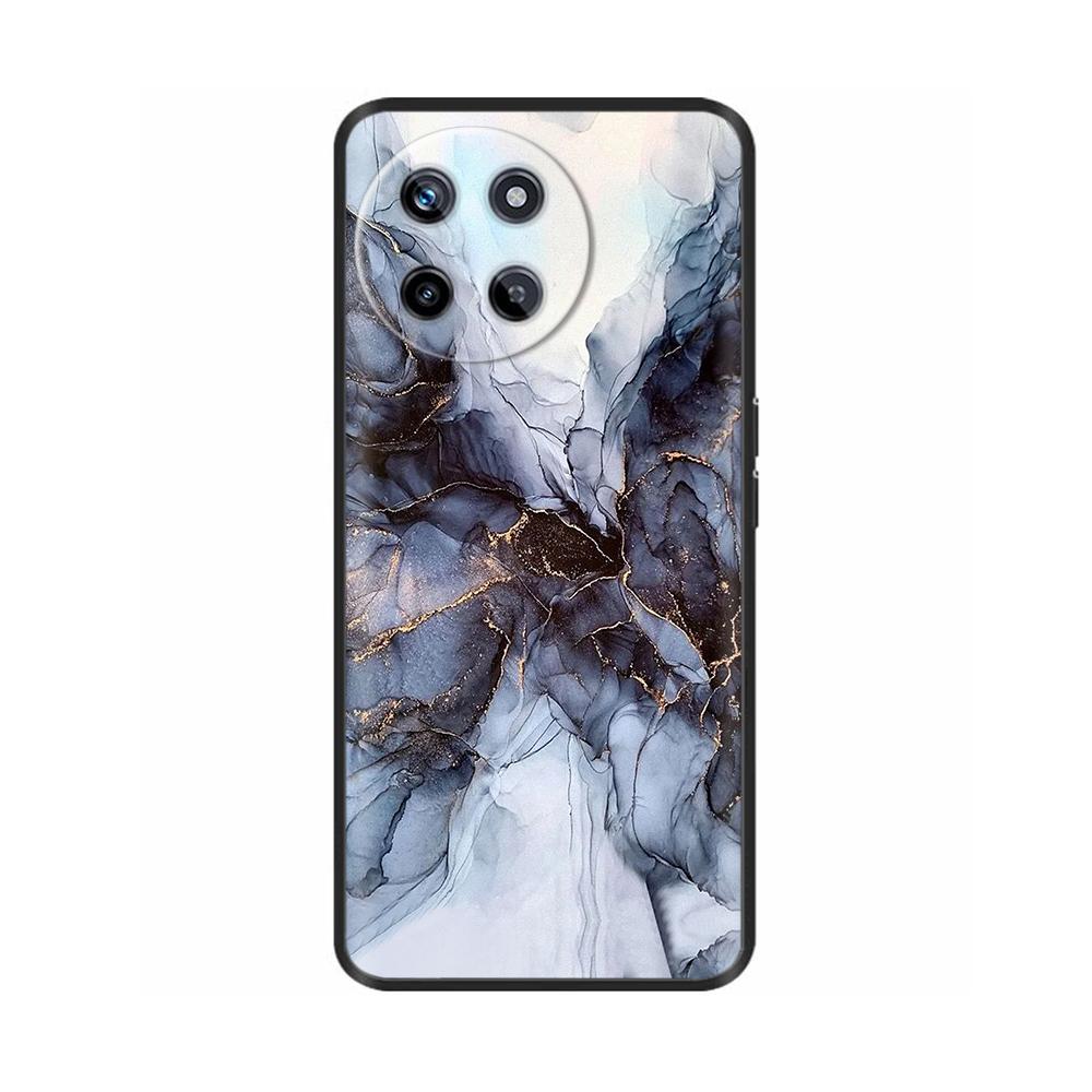 Für Realme 11 4G Hülle Silikon Weich Marmor Blume Schwarzer Stoßfänger Fundas Coque Für OPPO Realme 11 4G 6.43" realme11 Bemalte Abdeckungen
