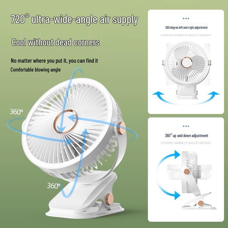 Rechargeable Mini Desk Fan with Clip - Portable, Strong Wind, Ideal for Office, Dorm, Bedside & Camping.