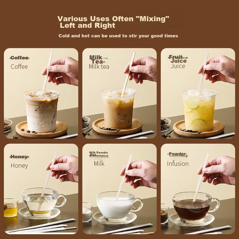 Baicaoyuan Disposable Coffee Stirrers, Individually Wrapped Wooden Stirrers for Hot Drinks And Milk Powder, 19cm, 300 Pieces