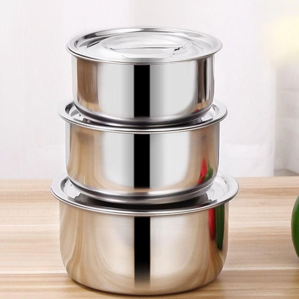 5Pcs With Lid Stainless Steel Soup Pot Rustproof Steamed Egg Bowls Stock Pot Set  Open Flame