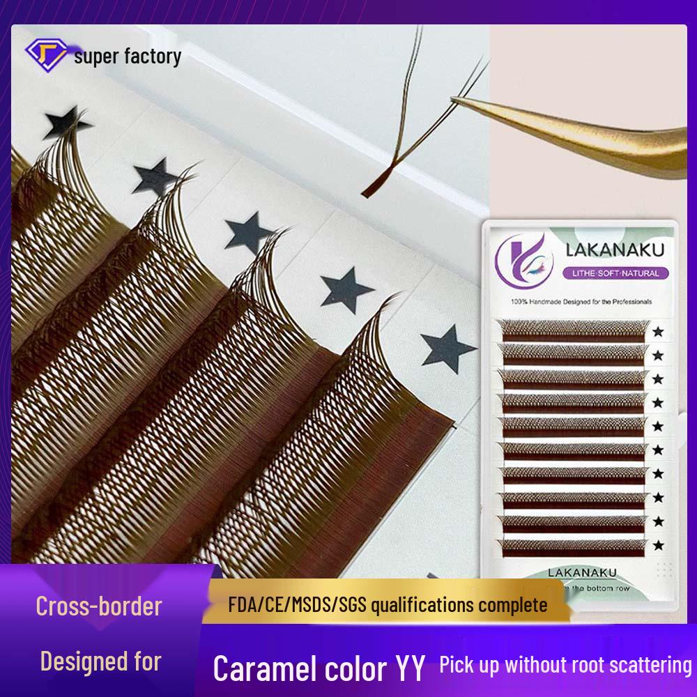 

Caramel Y-Shape Brown Eyelash Extensions 0.05mm - Soft, Natural, Thick C Curl