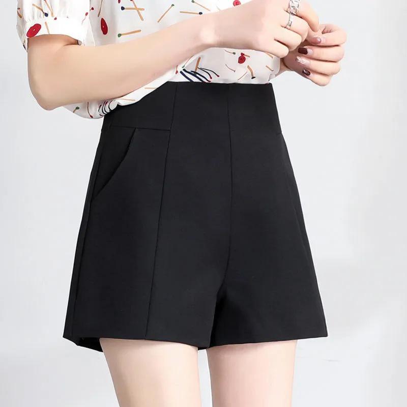 Women's High Waist Wide-Leg Summer Shorts - White A-Line, Black Slim Style, All-Match and Loose Fit