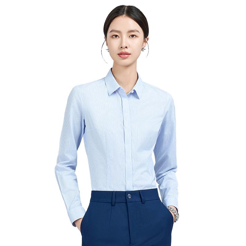

Women s Blue Striped Non-Iron All-Cotton Long Sleeve Professional Shirt 41