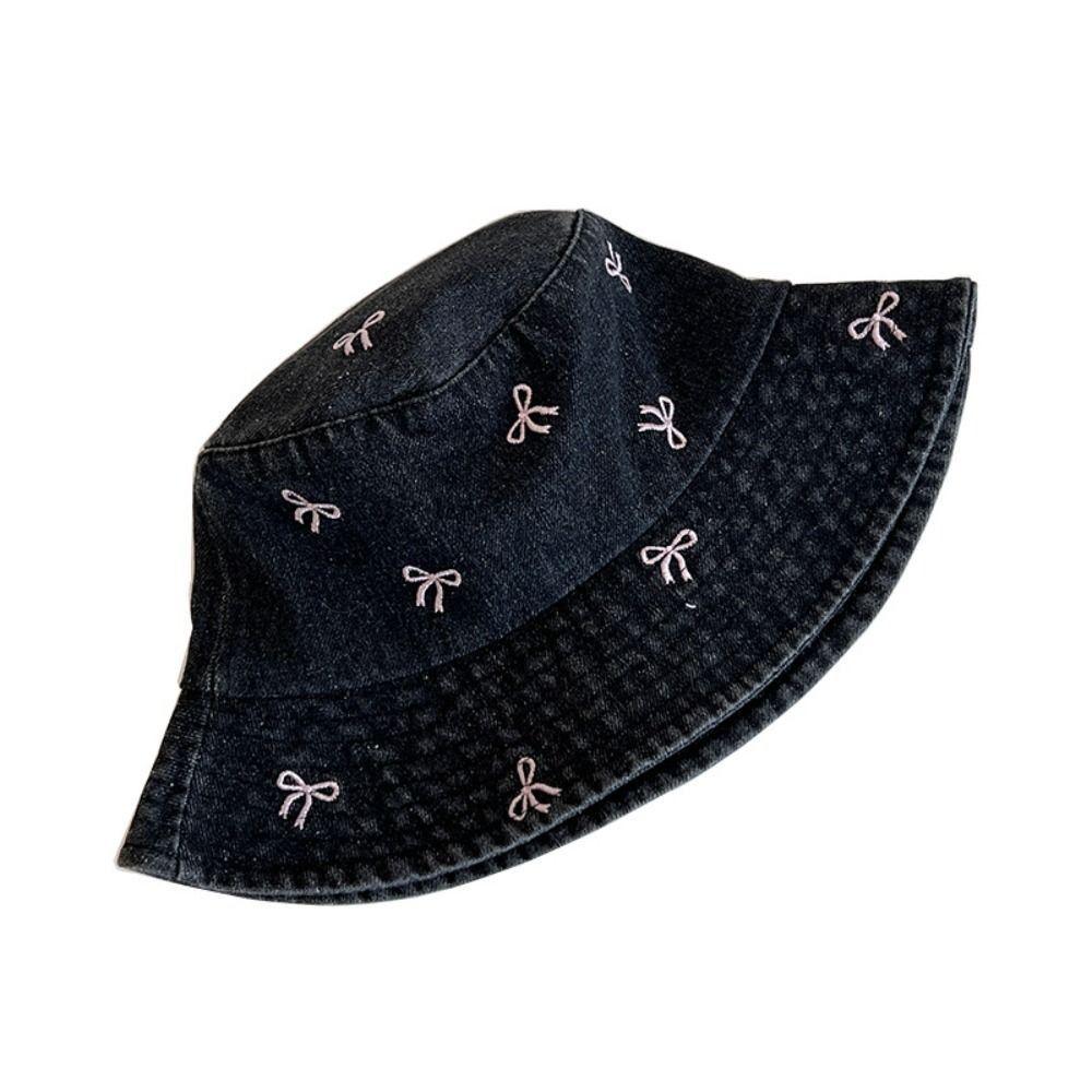 Outdoor Bowknot Cowboy Fisherman Hat Big Brimmed Covering Basin Hat Y2K Denim Bucket Hat  Lady