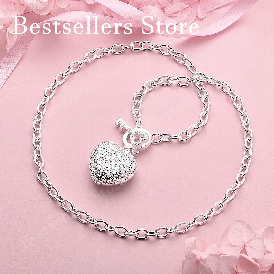 925 Sterling Silver Luxury Heart Key Necklace for Women - Stylish and Charming Party and Wedding Jewelry