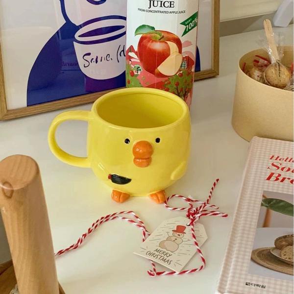 Original Design Cute Yellow Chicken Ceramic Mugs Creative Coffee Cups for Girls High Aesthetic Value Gift Ideas Drinkware