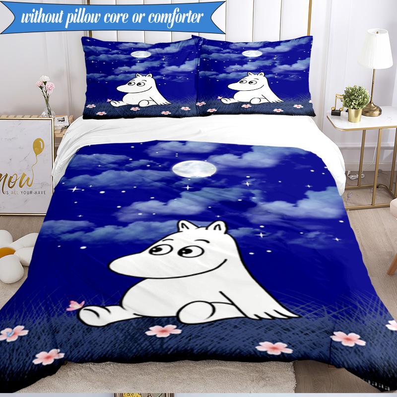 3PCS Moo-min Family Celebration Bedding Set,Including 1pc Duvet Cover And 2pcs Pillowcases Perfect for Bedroom, Dormitory, Fan Christmas Gift