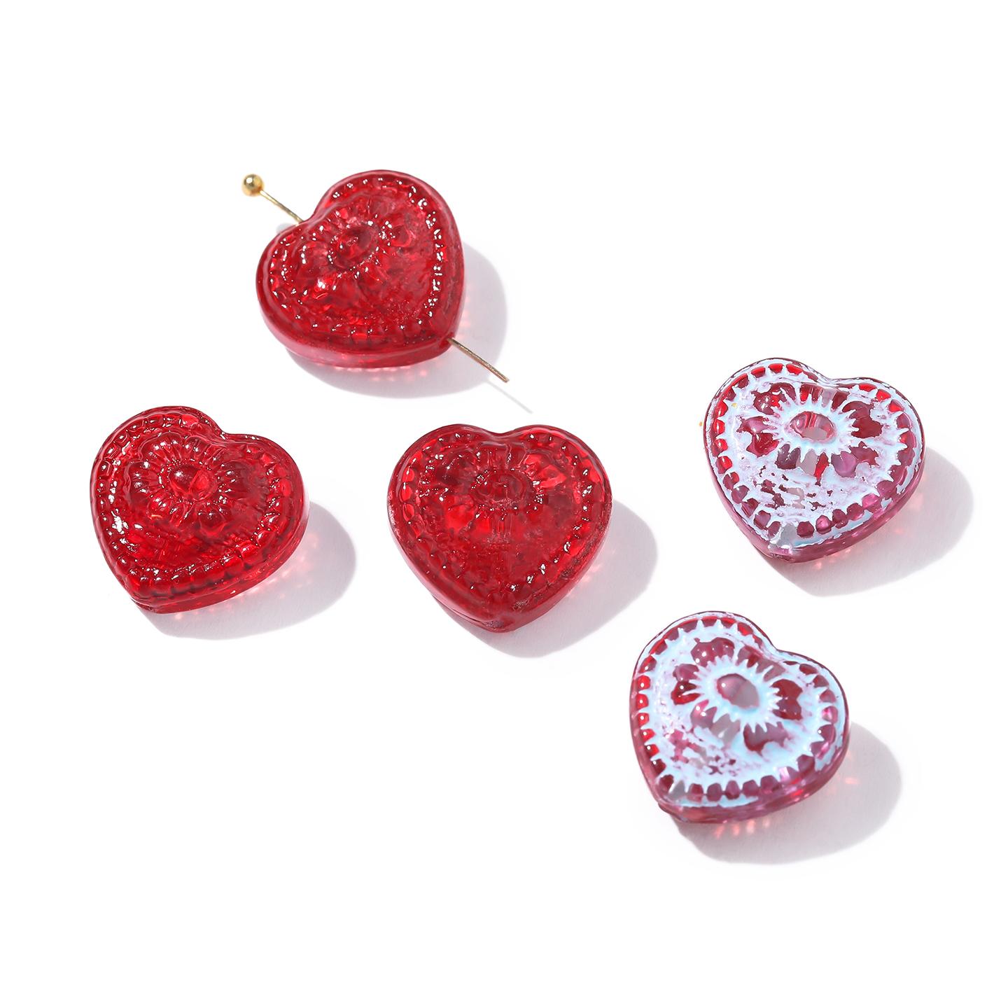 

5Pcs Glass Heart Shape Beads DIY Bracelet Phone Chain For Jewelry Making Supplies червоний