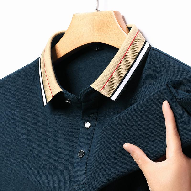 Jarní a podzimní nové pánské tričko s dlouhým rukávem jednobarevné spodní tričko pro mladé a středního věku tenké pánské oblečení klopa volné pólo tričko móda