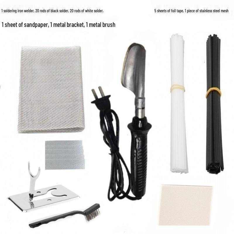 Electric Bumper Repair Kit for Front & Rear Bumpers - Soldering Iron, Mesh, PP Plastic Glue, and Welding Strips.