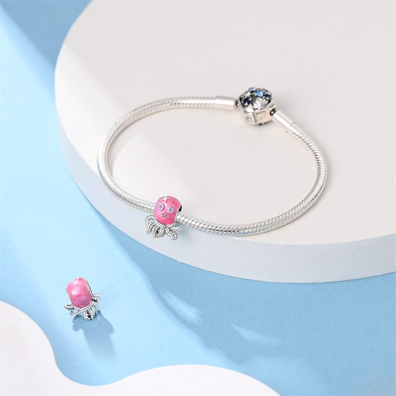 Authentic Original Copper Metal Charm Bead Components Luxury Pink Octopus Bead Component Necklace Bead Components Compatible With Bracelet High