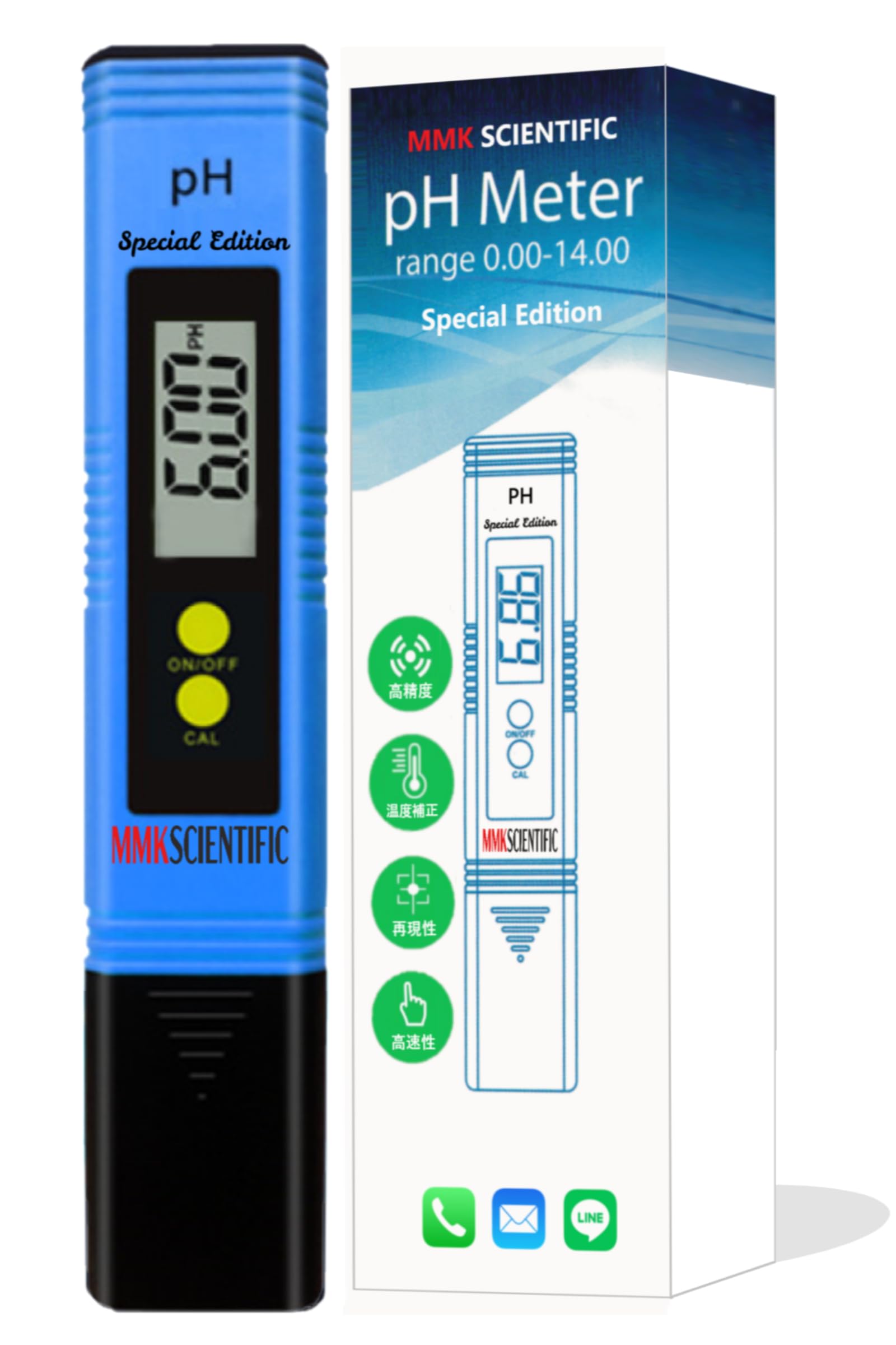 

MMK SCIENTIFIC [Made in Japan] pH Meter Special Edition: Ultra-fast, high-precision, 3-point automatic calibration (ATC), includes calibration solutio