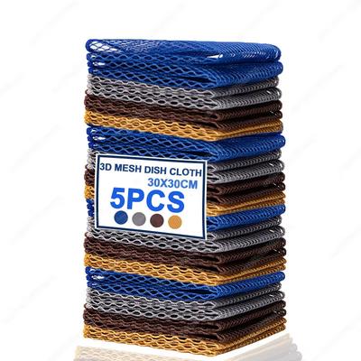 5pcs Mesh Dish Cloth for Washing Dishes Non-stick Oil Stove Scouring Pad Kitchen Quick Dry Gas Stove Cleaning Net Rag Cleaning Towels