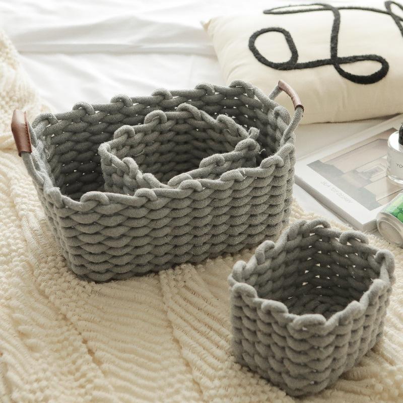 Woven Storage Basket, Nordic Style Dressing Table,torage Cotton Rope Storage Basket, Wardrobe Cotton Rope Weaving