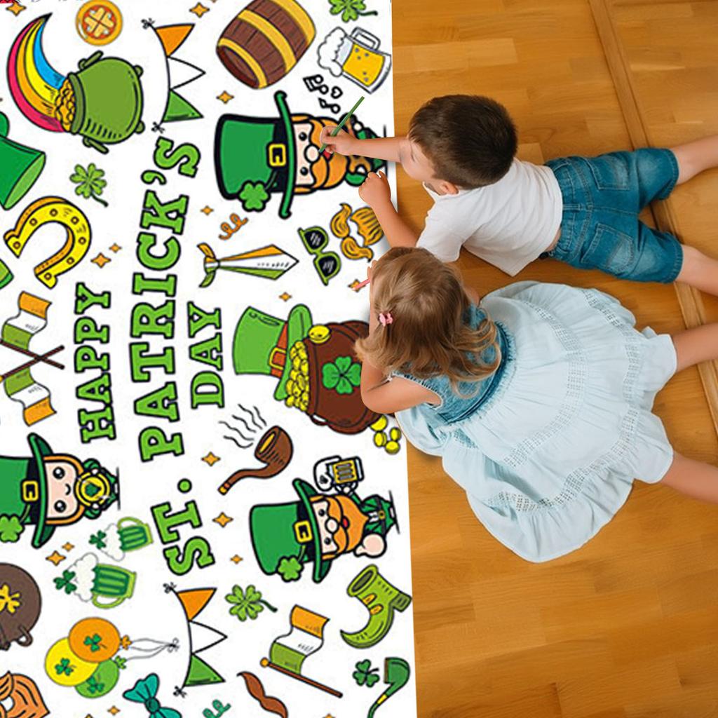 St. Patrick Coloring Poster, Happy St. Patrick Coloring Tablecloth With Design For St. Patrick's Day Crafts School Activities Party Decorations