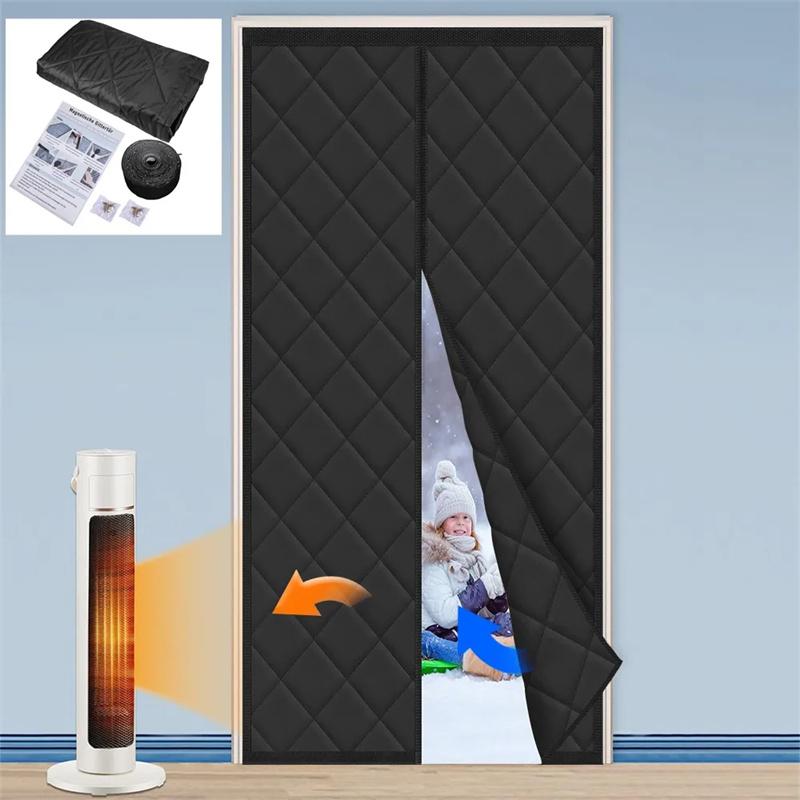 

Magnetic Thermal Insulated Door Curtain Energy-Saving Privacy-Protecting Windproof Waterproof Cotton Curtain for Heater Room 70*210 cm