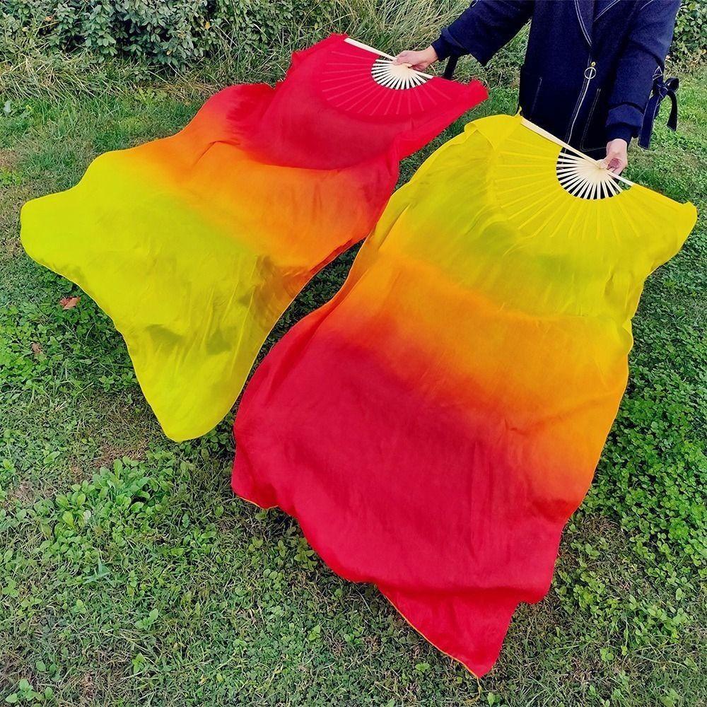 120/150/180cm Gradient Color Dancer Fan Right&Left Hands Rayon Silk Fans