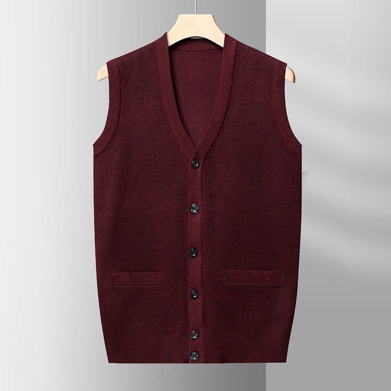 Tato Jesień Męska Nowa Luźna Kamizelka Moda Prosta Dekolt w serek Jednolity Kolor Casualowa Kamizelka Podkładowa Dzianinowa Kamizelka.