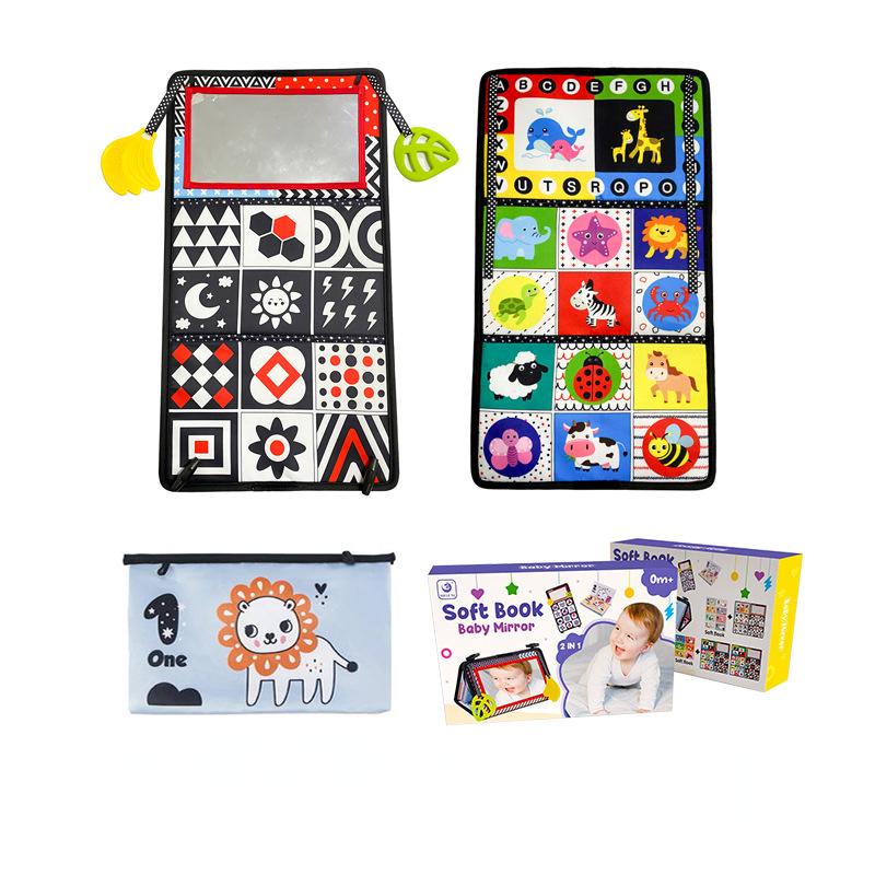 

Детская игрушка, детские книжки из ткани с зеркалом, складное детское зеркало с черно-белым контрастным узором, детские книги, игрушка-коляска от 0 до 12 месяцев, подарок для мальчиков и девочек 47.5x26cm