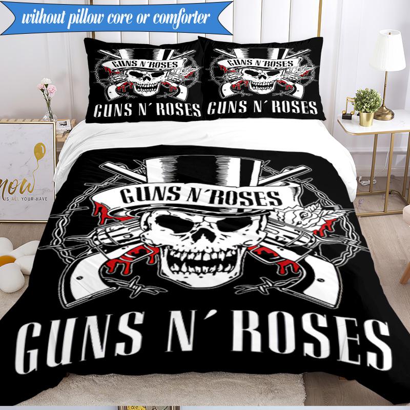 3PCS Guns Roses Fire Logo Bedding Set,Including 1pc Duvet Cover And 2pcs Pillowcases Perfect for Bedroom, Dormitory, Fan Christmas gift