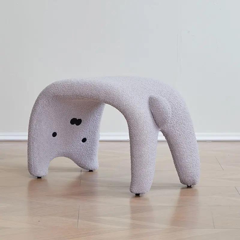 Lower Back Rabbit Short Stool Cashmere Home Entryway Decorative Stool Cute Liquid Cat Makeup Bench Household Furniture