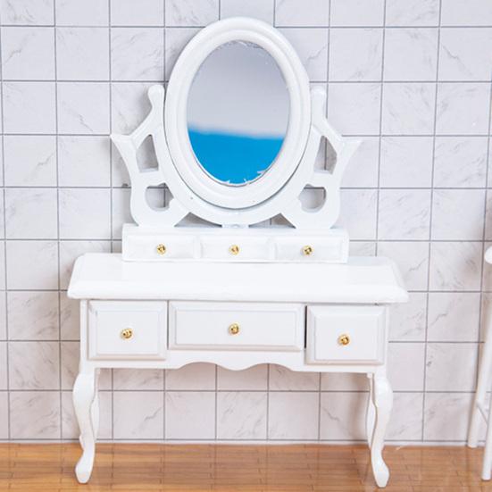 Mini Cabinet High Simulation Decoration Wood Dollhouse Dressing Mirror Table Model for Bedroom Scene