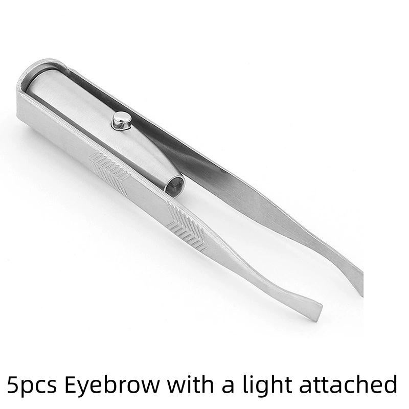 1/3/5pcs Stainless Steel LED Light Eyebrow Tweezer with Super Bright Built-in Lamp for Precise Hair Removal Portable Compact