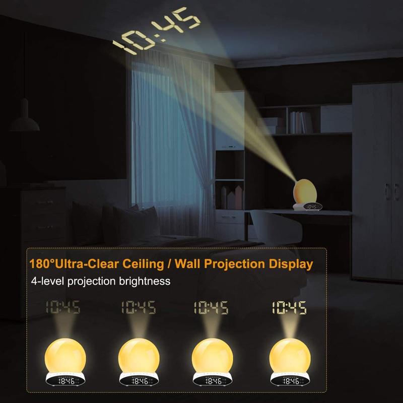 Sunrise Alarm Clock, Light Alarm Clock Sunrise Alarm Clock with LED Display Simulation Alarm Clock Sunset Time Projection FR Radio BRI Function