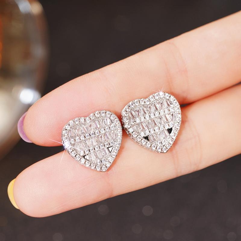 Statement Cubic Zirconia Heart Stud Earrings for Women Romantic Crystal Love Earrings Wedding Classic Eternity Jewelry