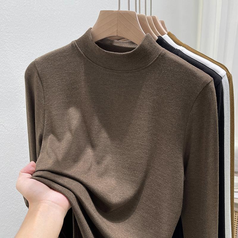 Small stand-up neck bottoming shirt with stacked top inside, summer new basic versatile slim-fitting long-sleeved T-shirt for women