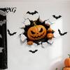 Bat Wall Stickers for Halloween Stickers, 3D Broken Effect with Ghost Skeleton Pumpkin Decals, Self-Adhesive Waterproof Decor Mural Living Room