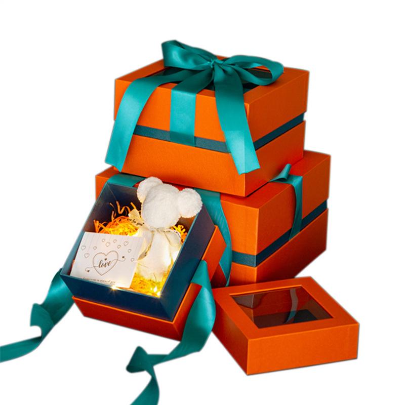 Square Shaped Gifts Box with Bow Ribbon Valentines Day Presents Packaing Boxes Anniversary Surprise Gifts Wedding Decorations
