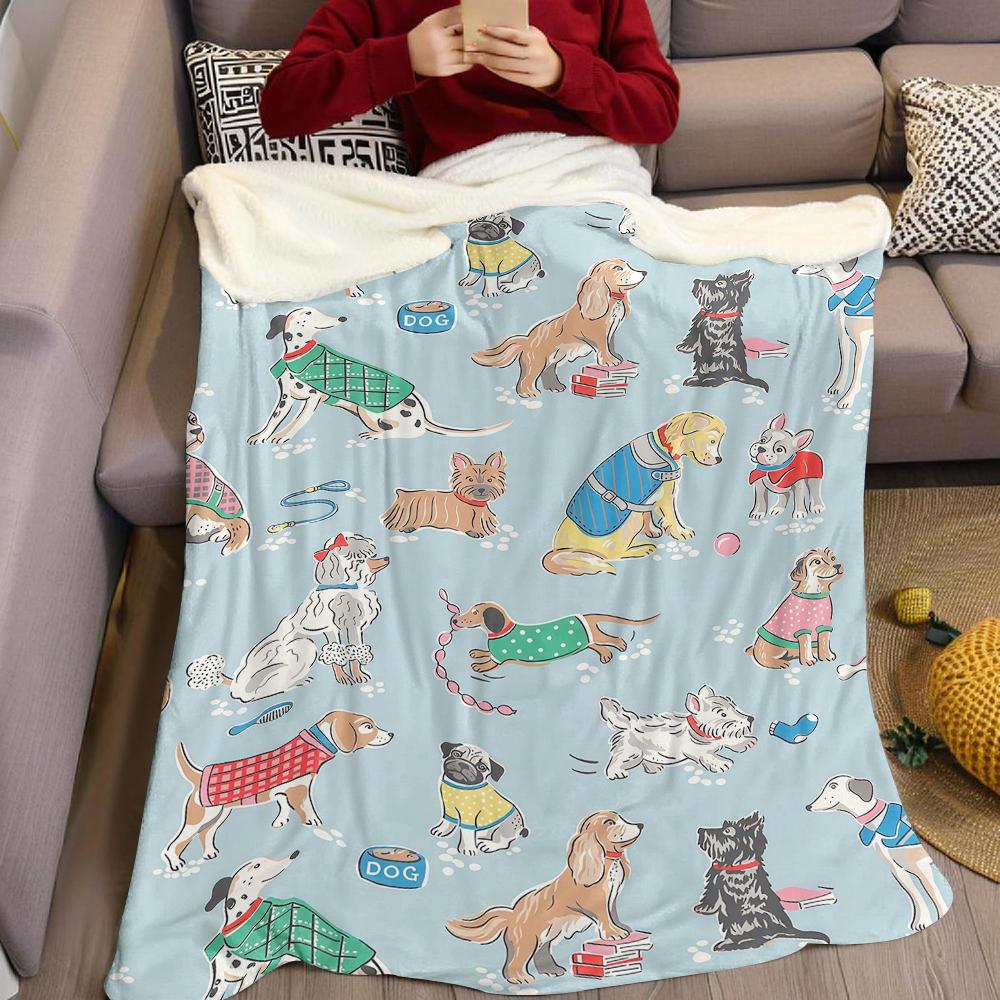 Cute Dog Flannel Blanket Warm Soft Halloween Christmas Couch Warm Cozy Decorative Decor Gift For All Season