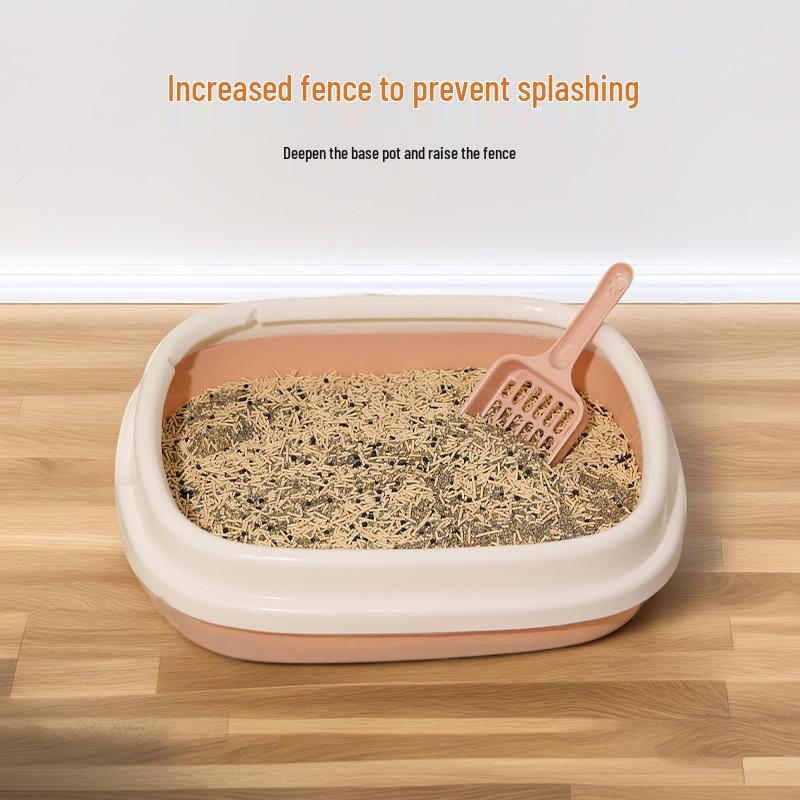 Open Anti-Splash Semi-Enclosed Cat Litter Box for All Sizes