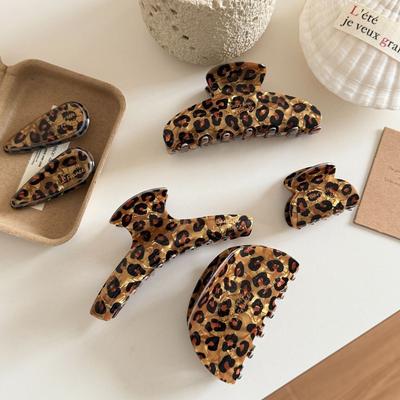 Coffee Color Hair Claw Clip Leopard Print Shark Clip Crab Hair Clip  for Women Hair Accessories