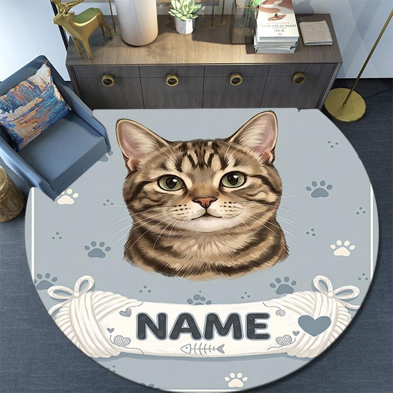 Custom Name,Cute Cat Portrait Series pattern round rug,Carpet Rug for Living Room Bedroom Playroom ,Non-slip Floor Mat,Holiday Gifts and Birthday Gift