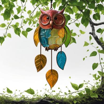Owl Pendant Outdoor Hanging Decoration Realistic Looking Simple Installation Colorful Handmade Stained