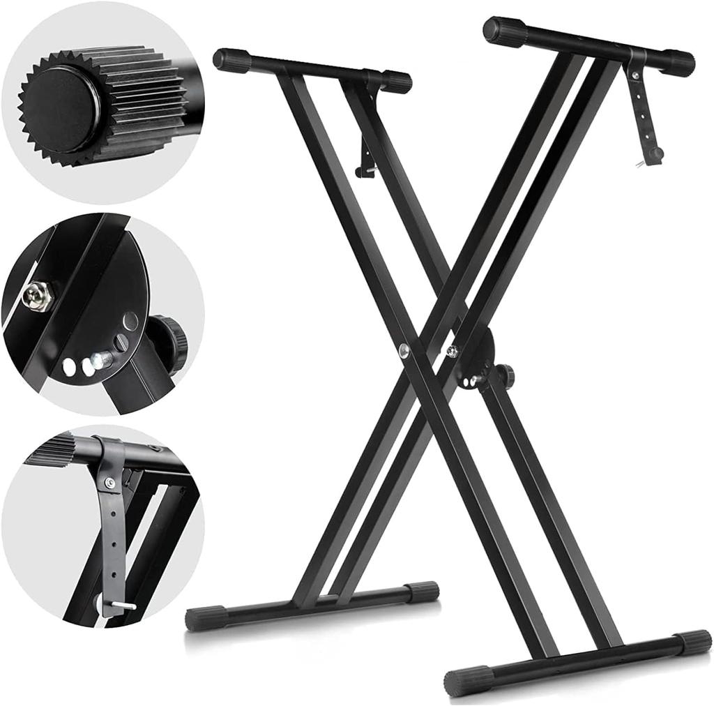 KAKETE X-Shaped Keyboard Stand, 7-Level Height Adjustable, Electronic X-Piano Stand for Keyboards and Synthesizers (5461737688 Keys), Black, Double