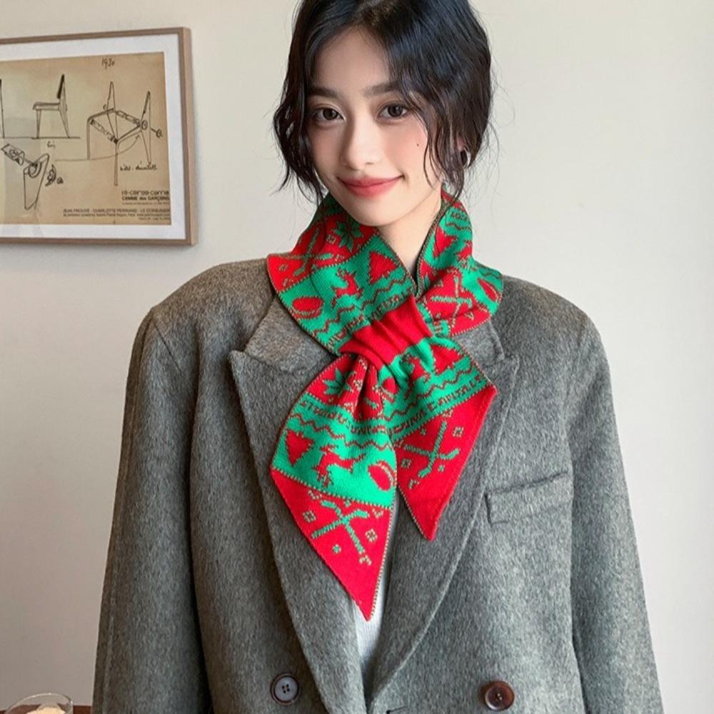 Jacquard Winter Knitted Scarves Korean Style Woolen Neckerchiefs Casual Women Scarf  Christmas