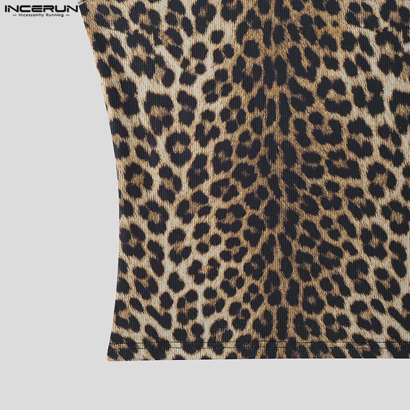 INCERUN Summer Men's Sleeveless Strap Leopard Fitted Tank Tops