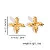 Two-Tone Gold & Silver 3D Four-Petal Flower Stainless Steel Stud Earrings for Women