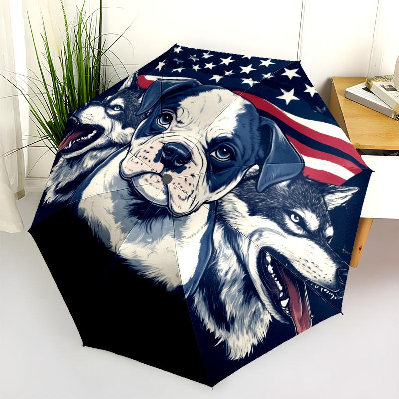 Bulldog  pattern, automatic folding umbrella, portable and foldable design, 8 ribs, a Christmas or birthday gift.