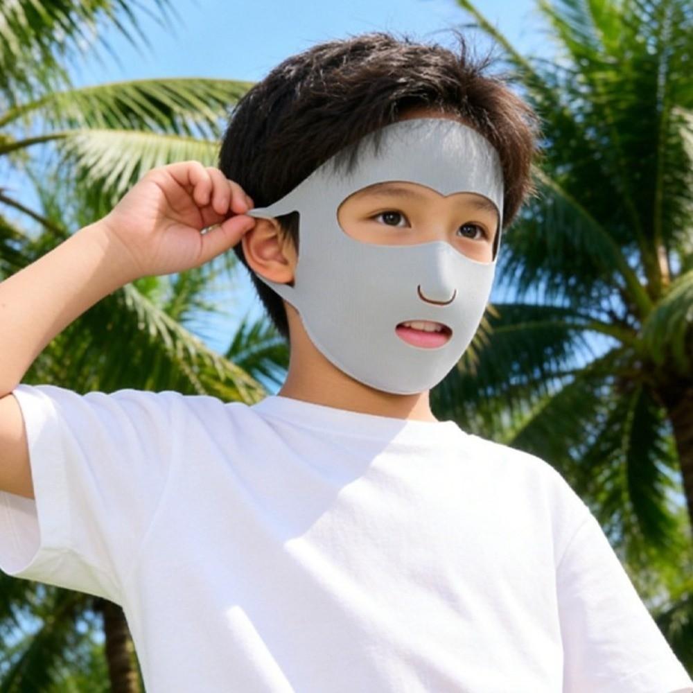Open Nose Breathable Kids Full Face Mask Ice Silk Open Mouth Sunscreen Mask Jaw Wrapping Washable Half Face Cover Outdoor Sports