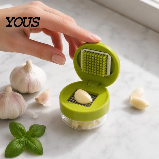 Professional Garlic Press Stainless And Chopper, with Storage Container, Steel Convenient Kitchen Blade Manual Mincer, for Tool Food Prep Crusher Box