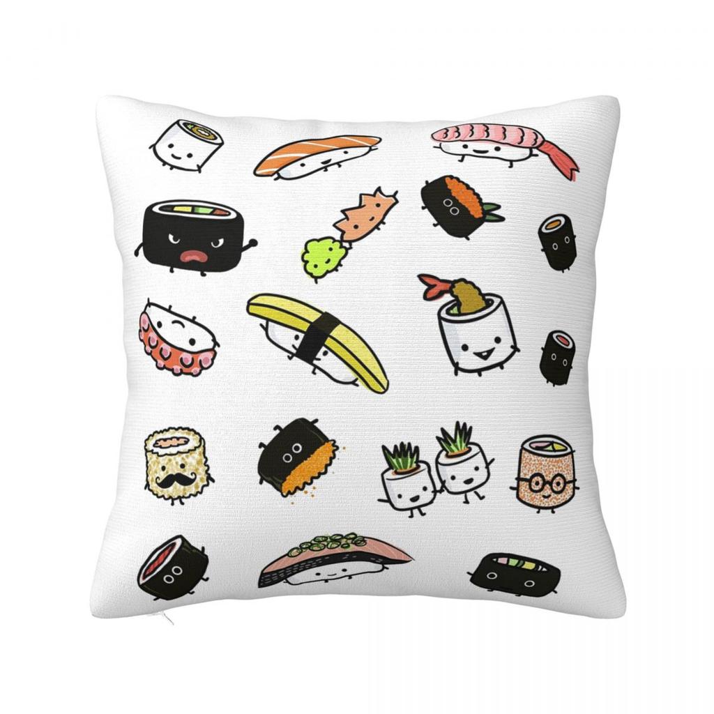 Cute Sushi Characters Pattern Square Pillowcase Pillow Cover Cushion Zip Decorative Comfort Throw Pillow for Home Bedroom